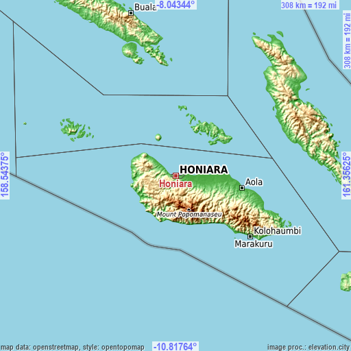 Topographic map of Honiara