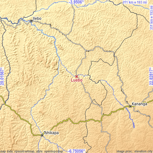 Topographic map of Luebo