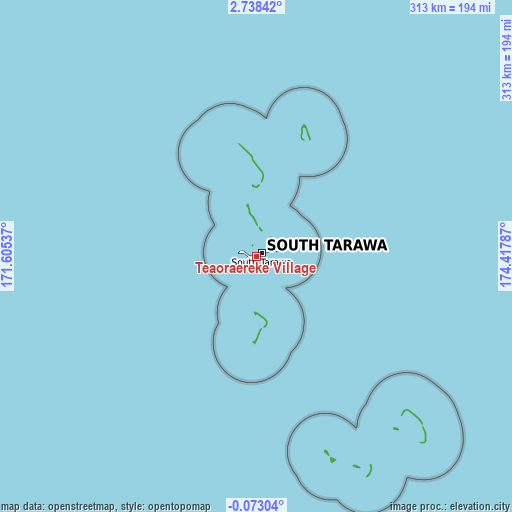 Topographic map of Teaoraereke Village