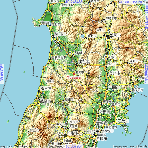 Topographic map of Yuzawa