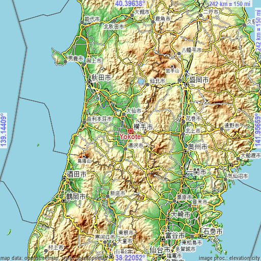 Topographic map of Yokote