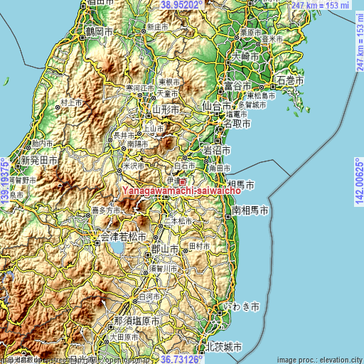 Topographic map of Yanagawamachi-saiwaichō