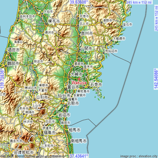 Topographic map of Wakuya