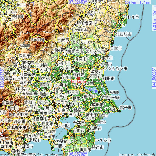 Topographic map of Tsukuba