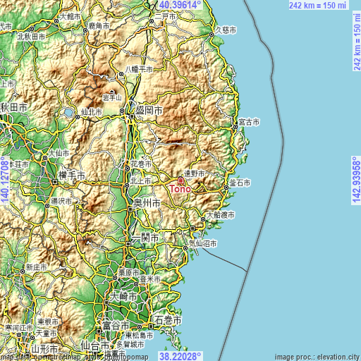 Topographic map of Tōno