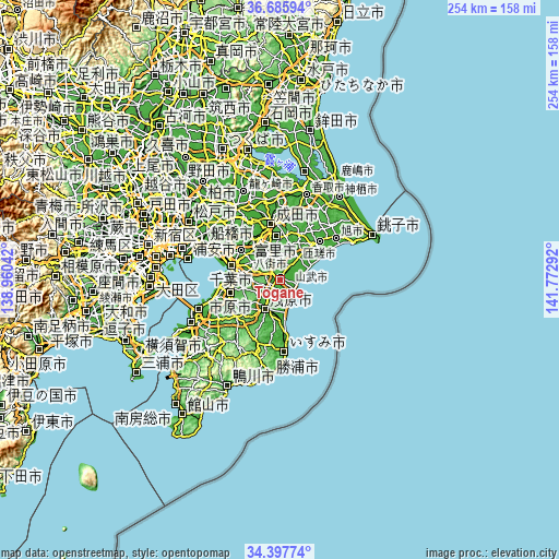 Topographic map of Tōgane