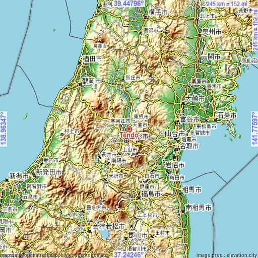 Topographic map of Tendō