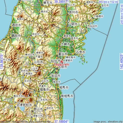 Topographic map of Tagajō-shi