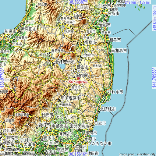 Topographic map of Sukagawa