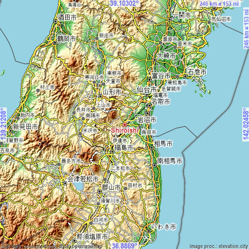 Topographic map of Shiroishi