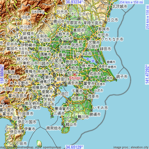 Topographic map of Shiroi