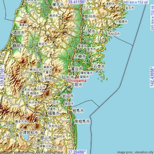 Topographic map of Shiogama