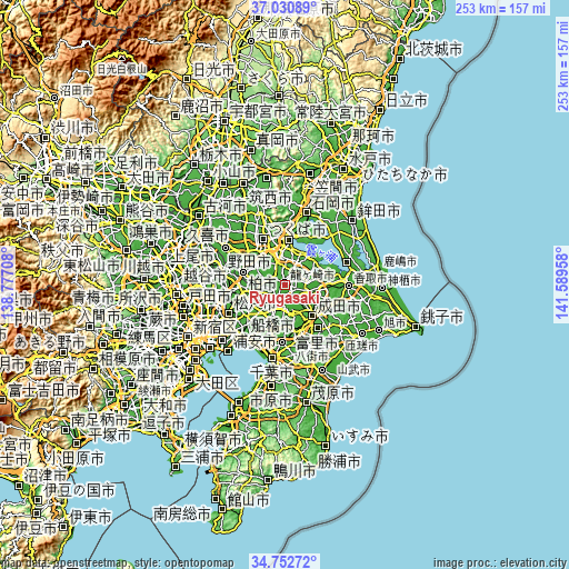 Topographic map of Ryūgasaki