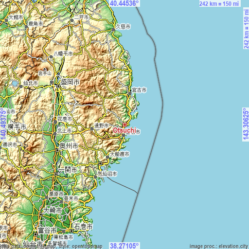 Topographic map of Ōtsuchi