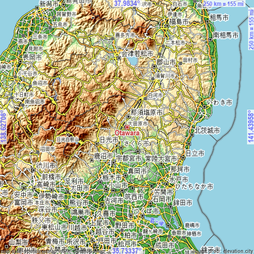 Topographic map of Ōtawara