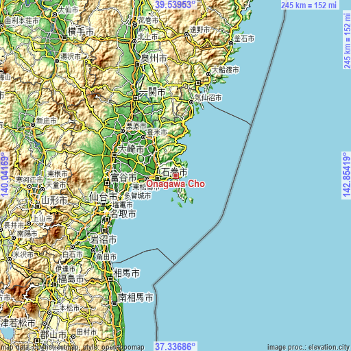 Topographic map of Onagawa Chō