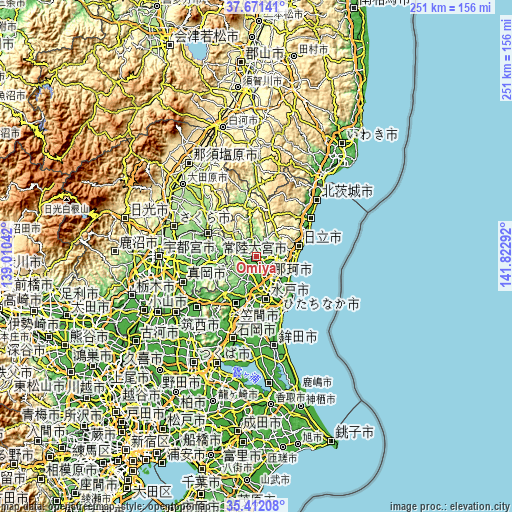 Topographic map of Ōmiya