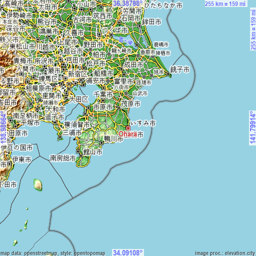 Topographic map of Ōhara