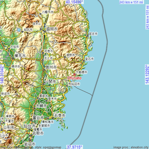 Topographic map of Ōfunato