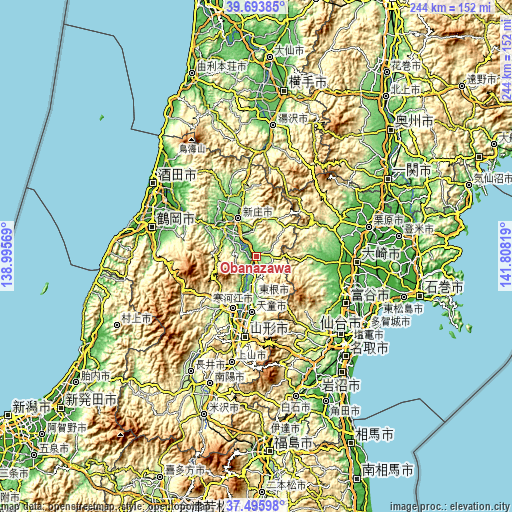 Topographic map of Obanazawa