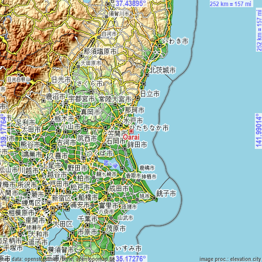 Topographic map of Ōarai