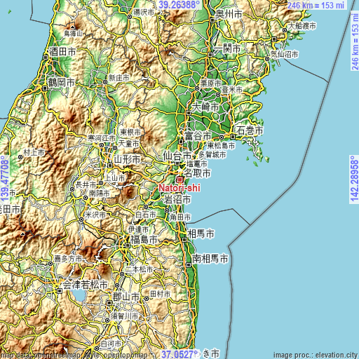 Topographic map of Natori-shi