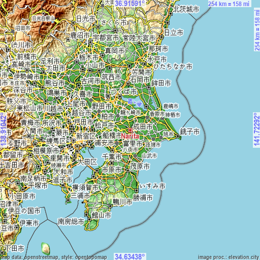 Topographic map of Narita