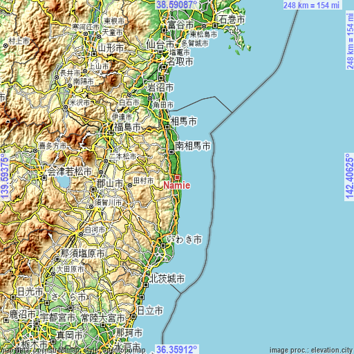 Topographic map of Namie
