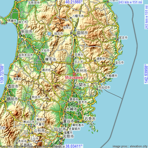 Topographic map of Mizusawa