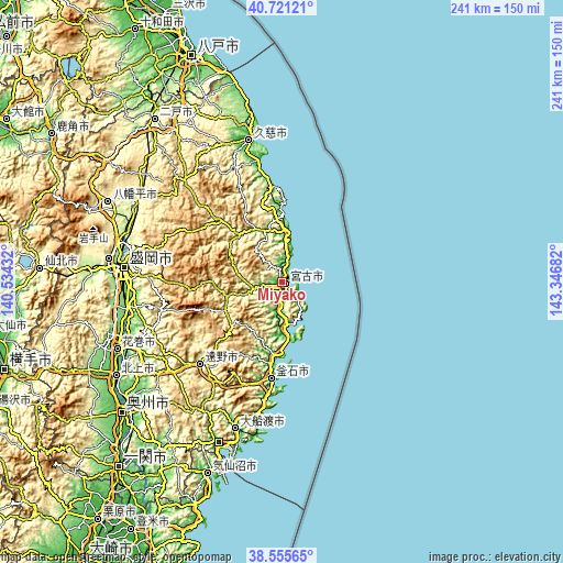 Topographic map of Miyako