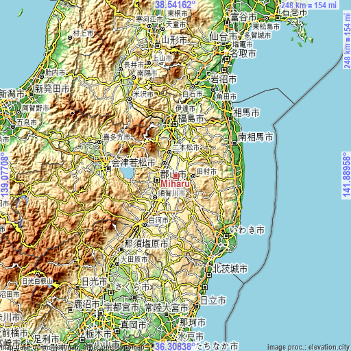 Topographic map of Miharu
