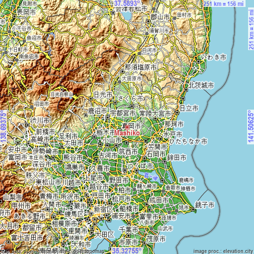 Topographic map of Mashiko
