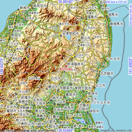 Topographic map of Kuroiso