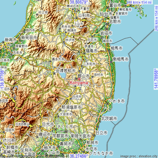Topographic map of Kōriyama