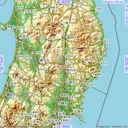 Topographic map of Kitakami