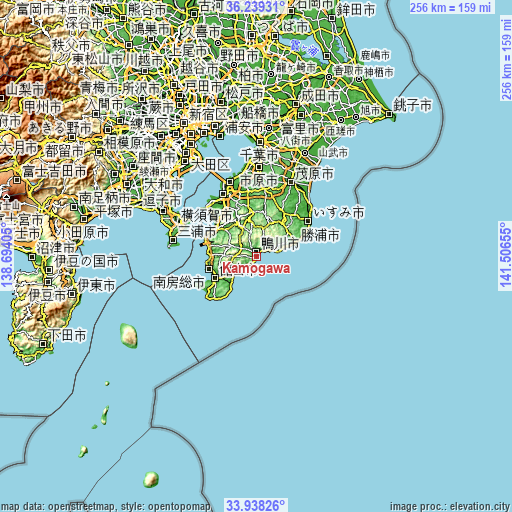 Topographic map of Kamogawa