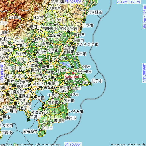 Topographic map of Katori-shi