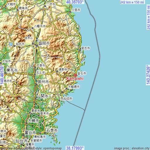 Topographic map of Kamaishi