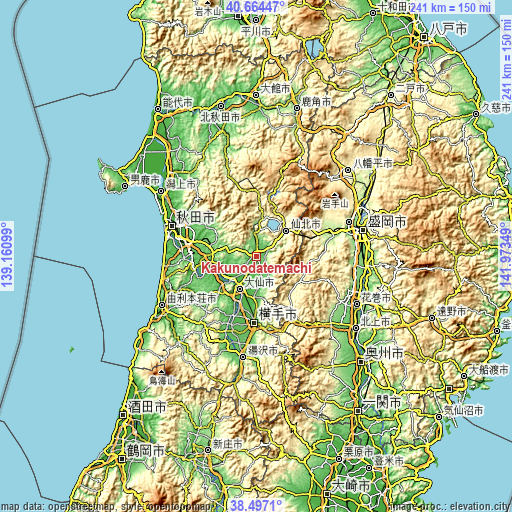 Topographic map of Kakunodatemachi