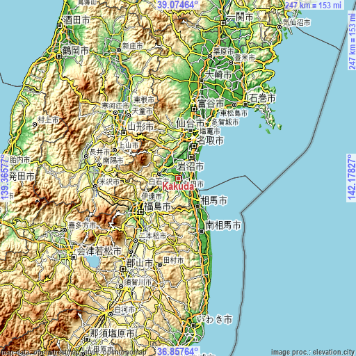 Topographic map of Kakuda