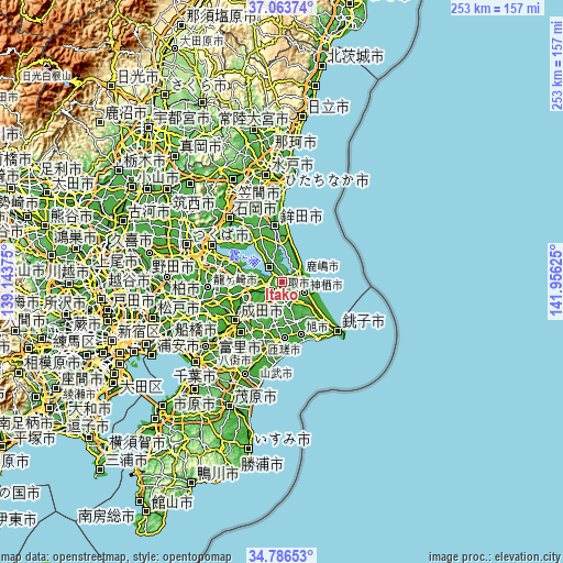 Topographic map of Itako
