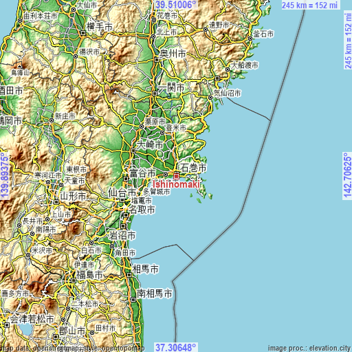 Topographic map of Ishinomaki