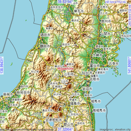 Topographic map of Higashine