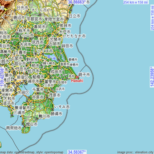 Topographic map of Hasaki