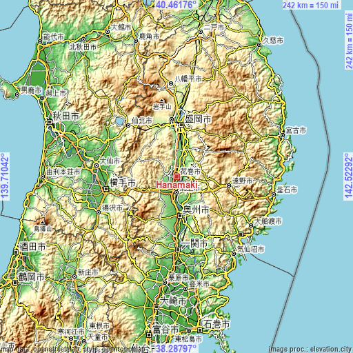Topographic map of Hanamaki