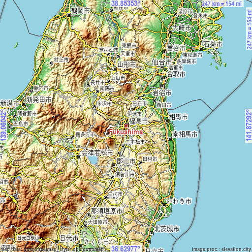 Topographic map of Fukushima