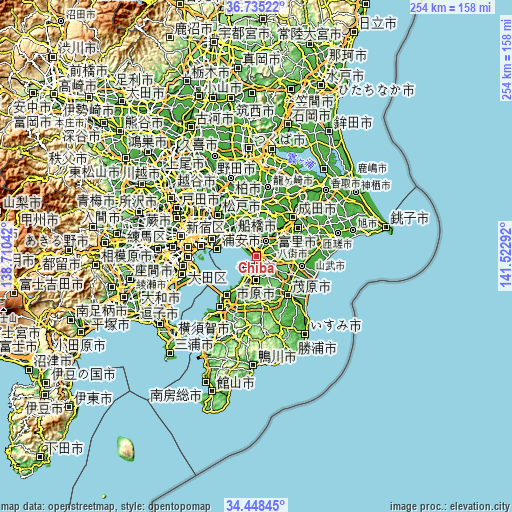 Topographic map of Chiba
