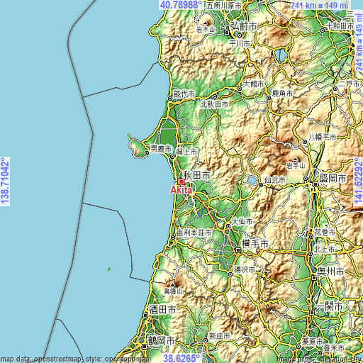 Topographic map of Akita