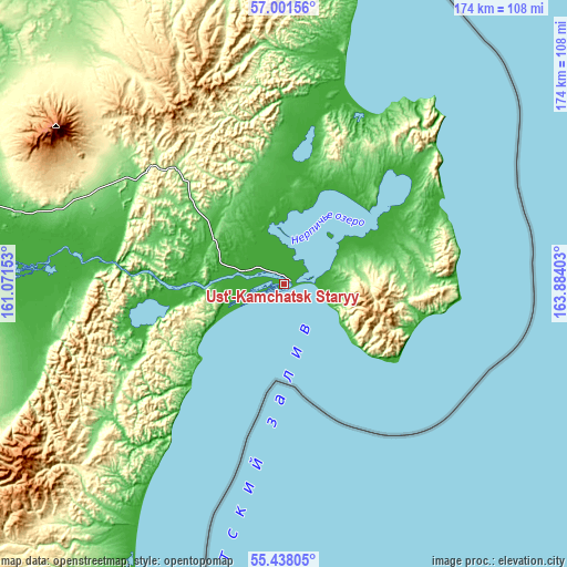 Topographic map of Ust’-Kamchatsk Staryy