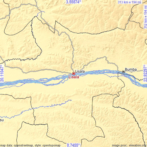 Topographic map of Lisala